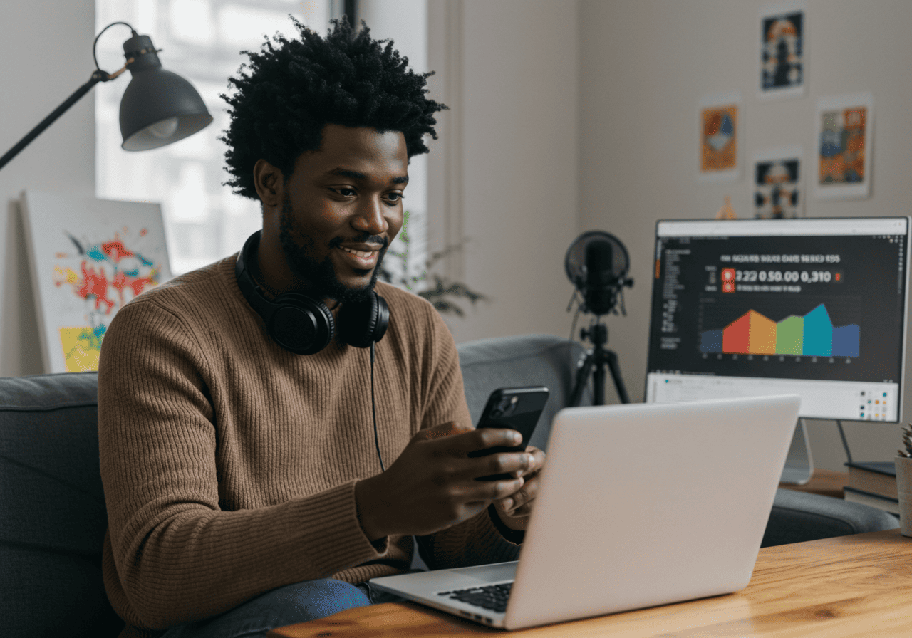 Creator checking earnings on a phone